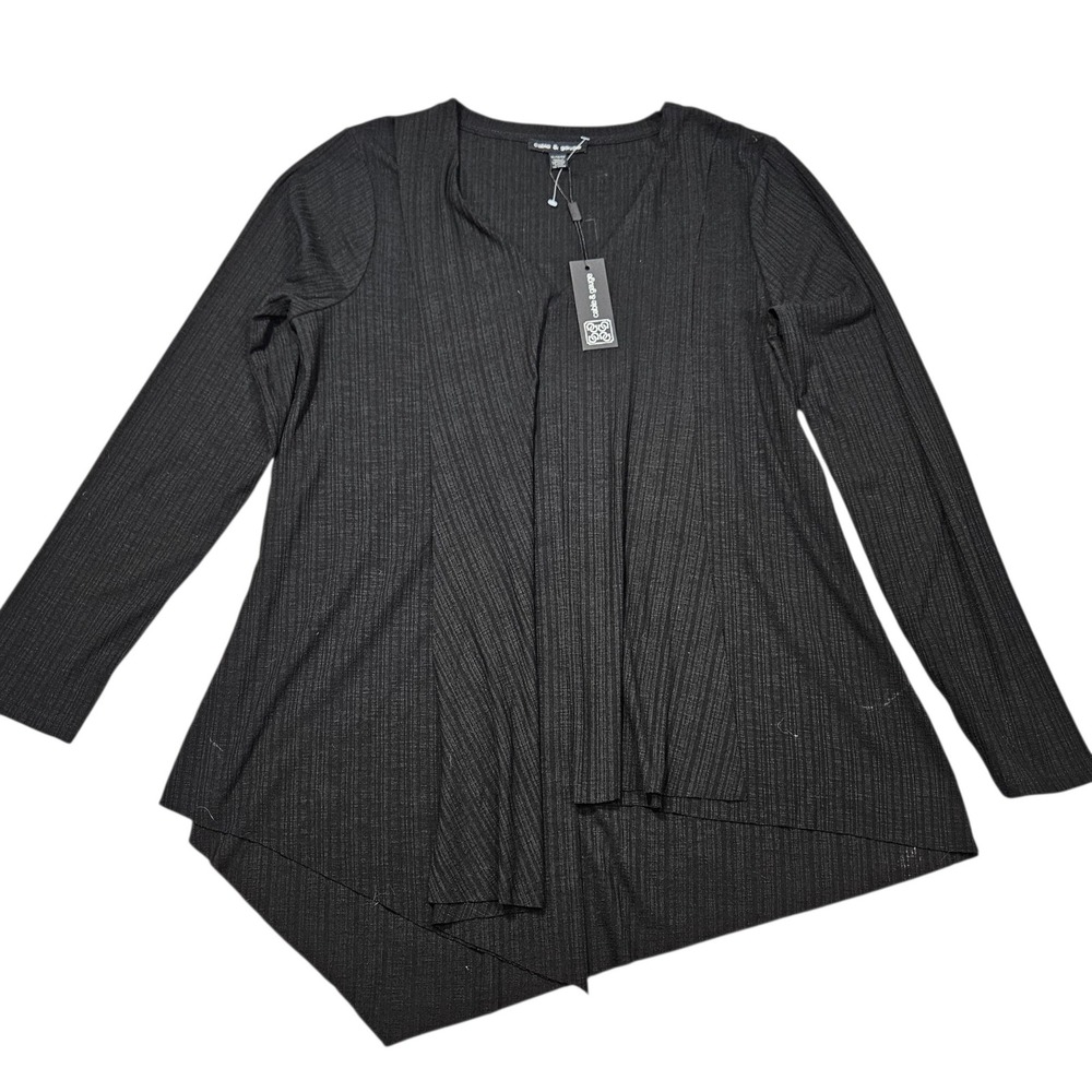 Cable & Gauge Sharkbite Hem Ribbed Knit Tunic Top Black Sz XL